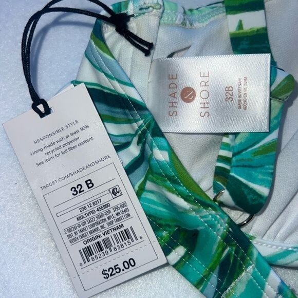Shade & Shore Tropical Green and White Bikini Top Womens Size 32B NWT - Picture 5 of 6